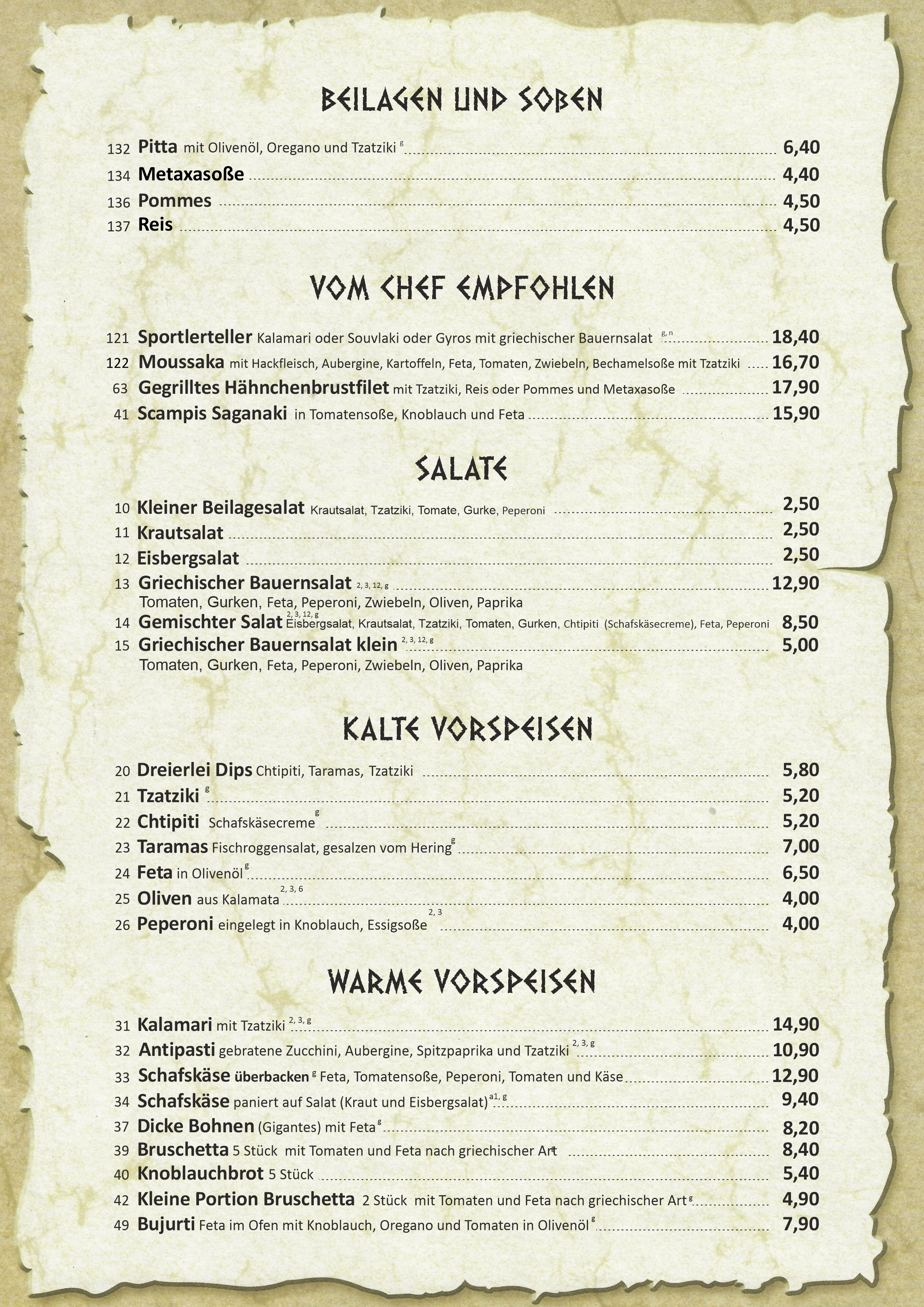 Beilagen und Sossen